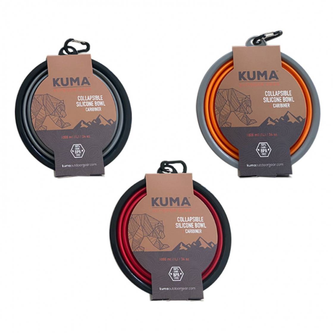 Kuma Silicone Bowl – 1000ml Collapsible Pet Bowl with Carabiner, BPA-Free