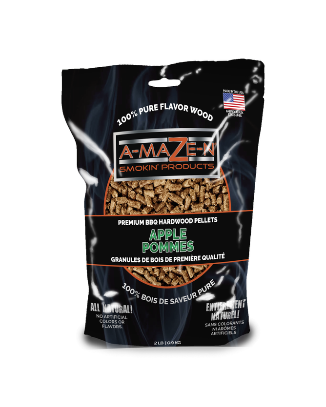 Bag of A-MAZE-N Emokin' Products BBQ hardwood pellets with visible branding and product details.