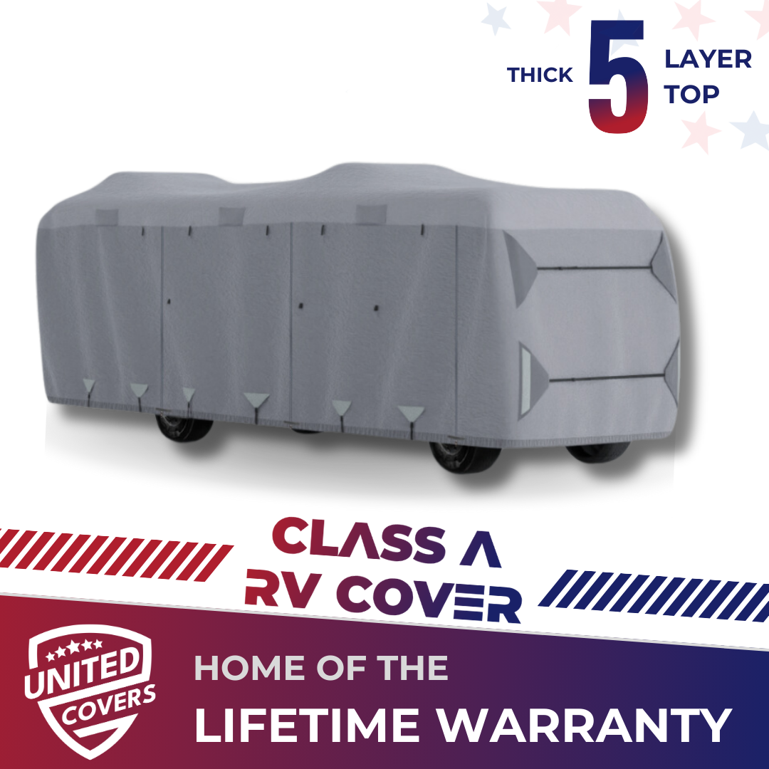 Class A RV covered with 5-layer United Covers protective cover