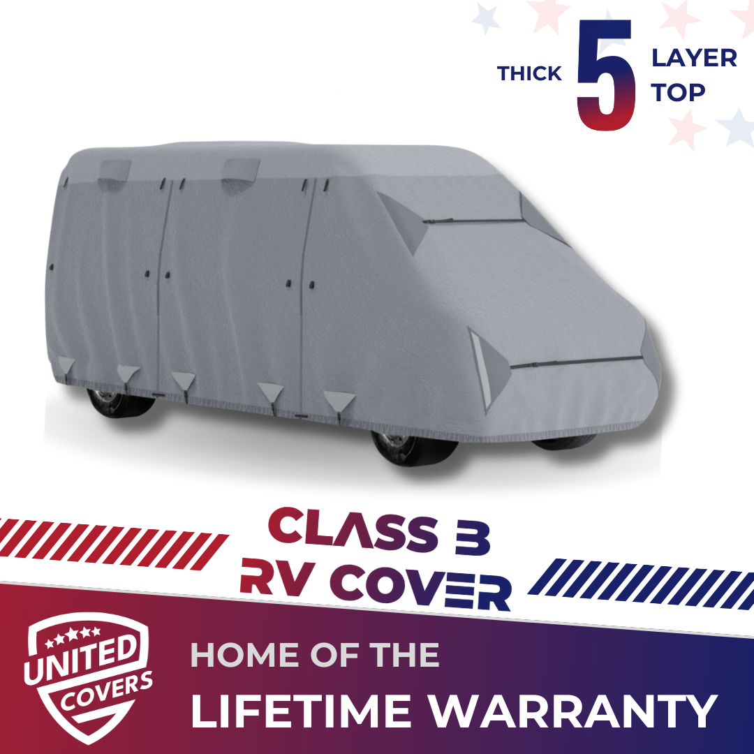 United Covers Class B RV Cover installed on van – side view