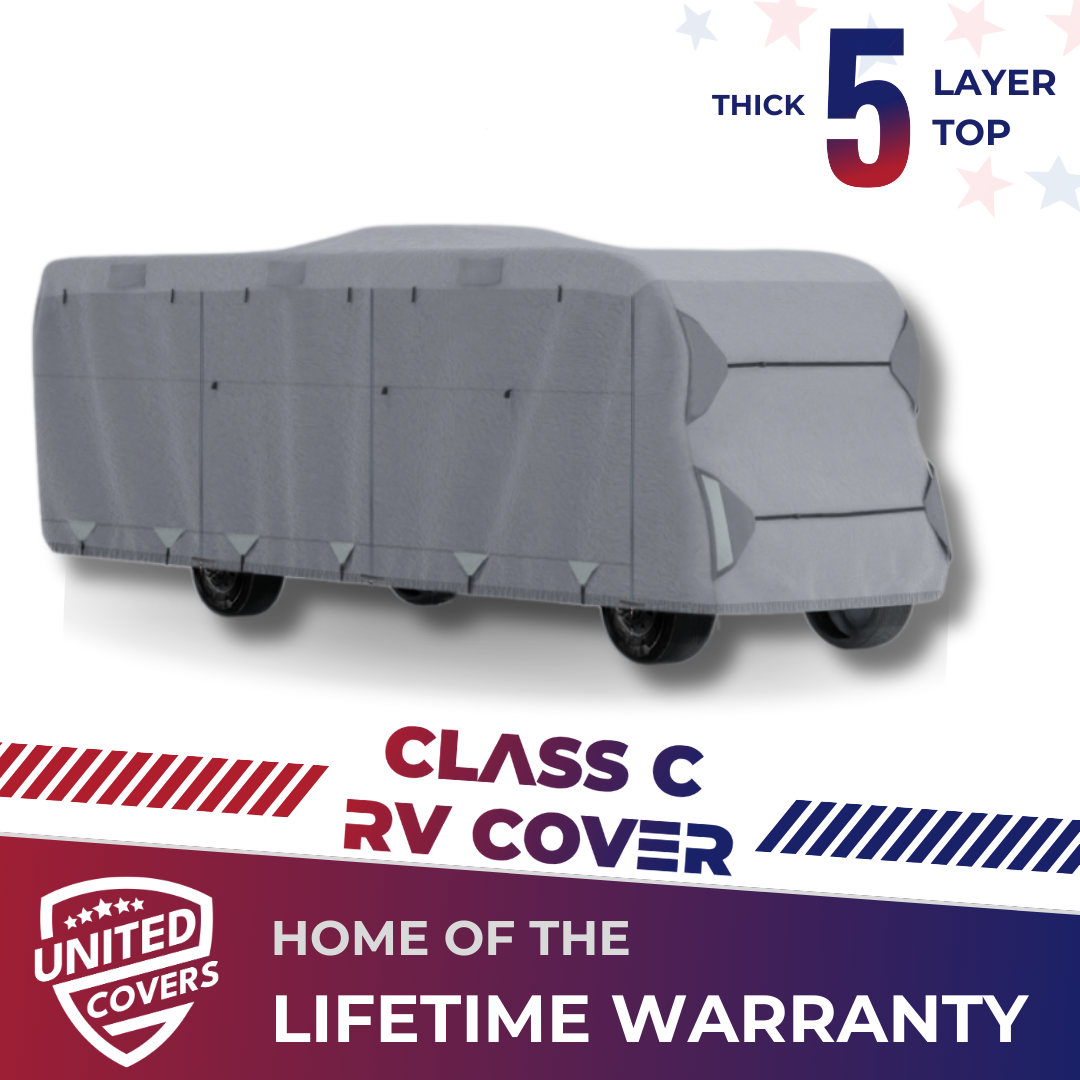 Class C RV cover installed on motorhome