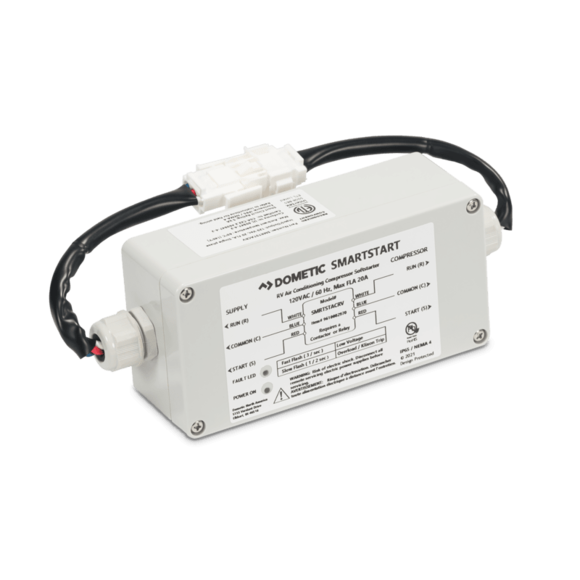 Dometic Air Conditioner Compressor Soft Starter, white in color with wiring and connectors, designed for Blizzard NXT Series air conditioners.