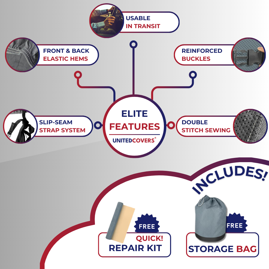 Folding RV cover installation with weighted strap bag
