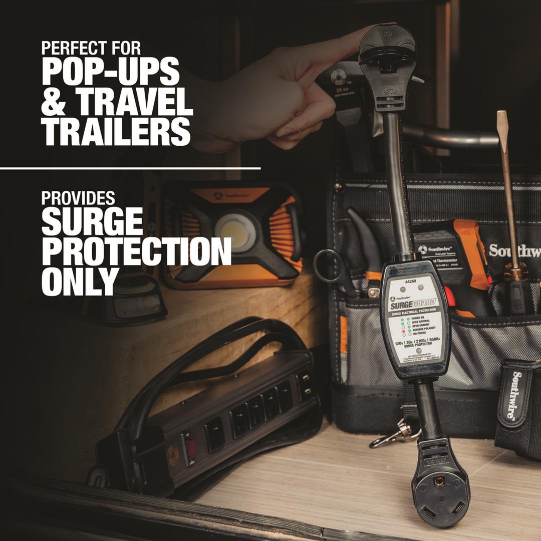 Close-up of TRC Surge Guard 2100-joule surge protection device.