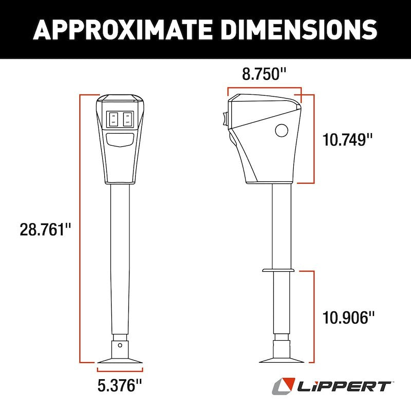 Lippert Electric Tongue Jack – 3500 lb, 18" Lift, LED, Black Steel
