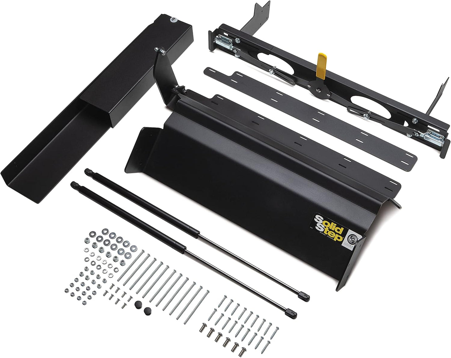 A black Lippert Components Lift Assist Kit Narrow 26-29.9", including various mounting brackets, rods, and hardware components.