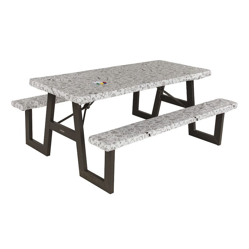 Lippert Color Escape waterproof picnic tablecloth and bench cover set in gray.
