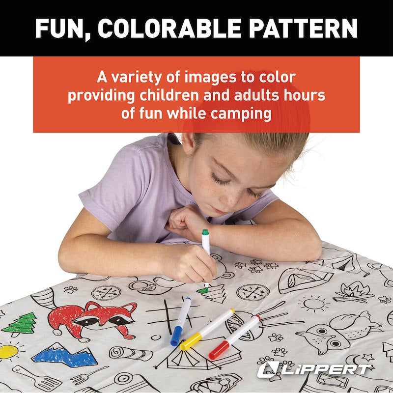 Four water-based colored markers included with the Lippert picnic tablecloth set.