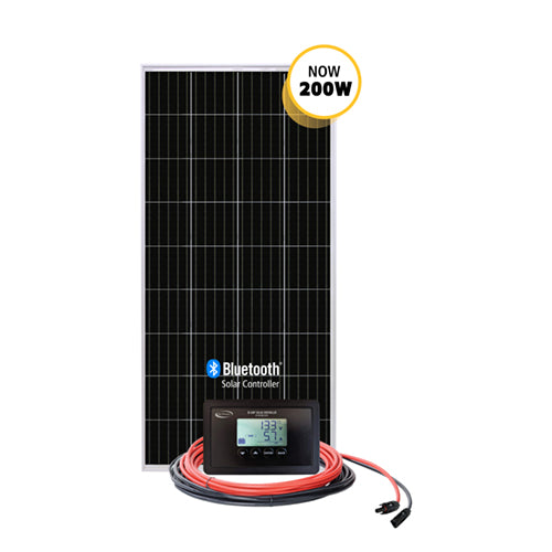 Go Power Overlander 200W Solar Kit with 30A PWM Controller and mounting hardware.