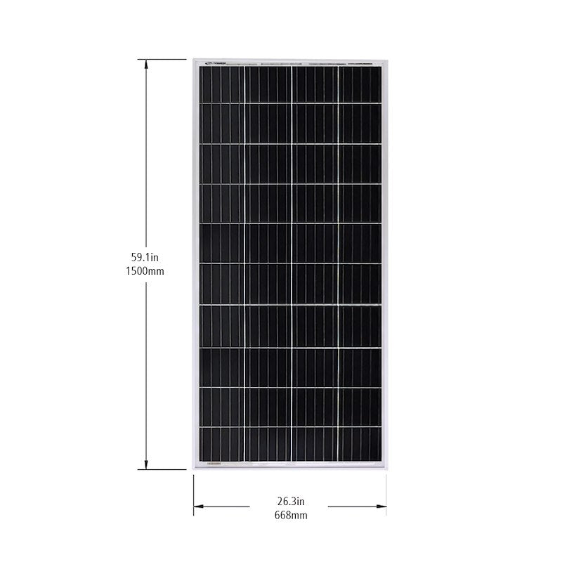 Close-up of 200W monocrystalline solar panel for RVs and off-grid systems