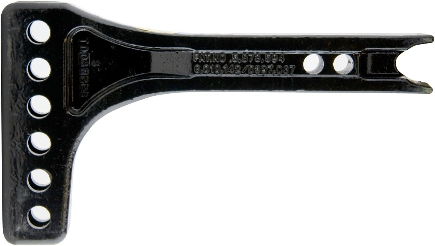 Close-up of Reese hitch bar showing 6" rise and 1¼" drop adjustment