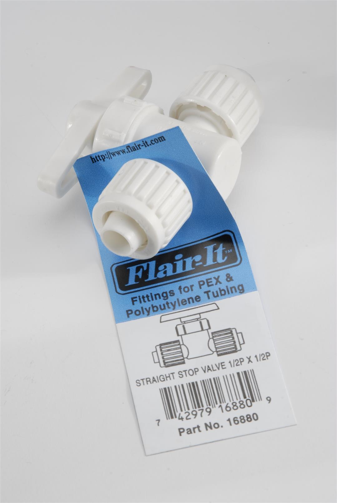 White 1/2 inch Flair‑It PEX fresh water stop valve