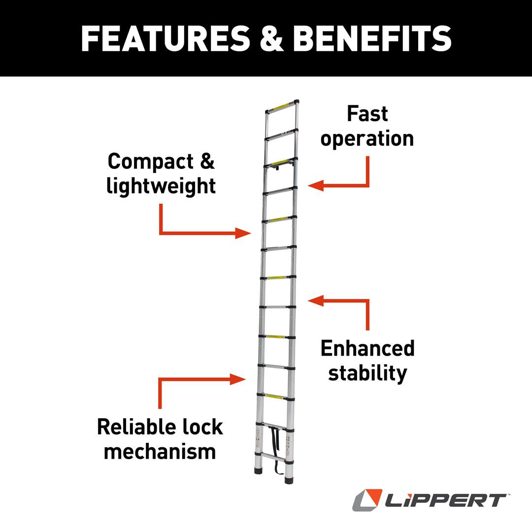 Compact RV telescoping ladder collapsed for easy storage
