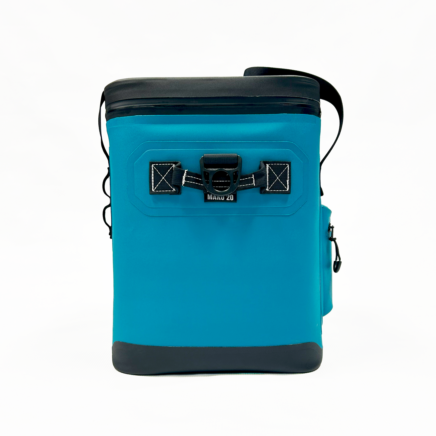 Side view of compact soft cooler with shoulder strap