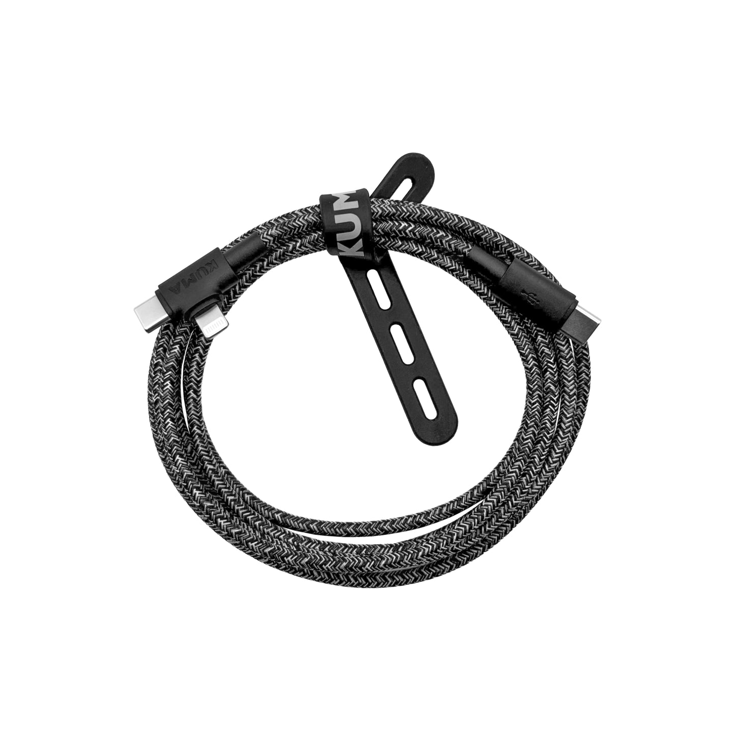 Durable anti-tangle charging cord for Lightning and USB devices