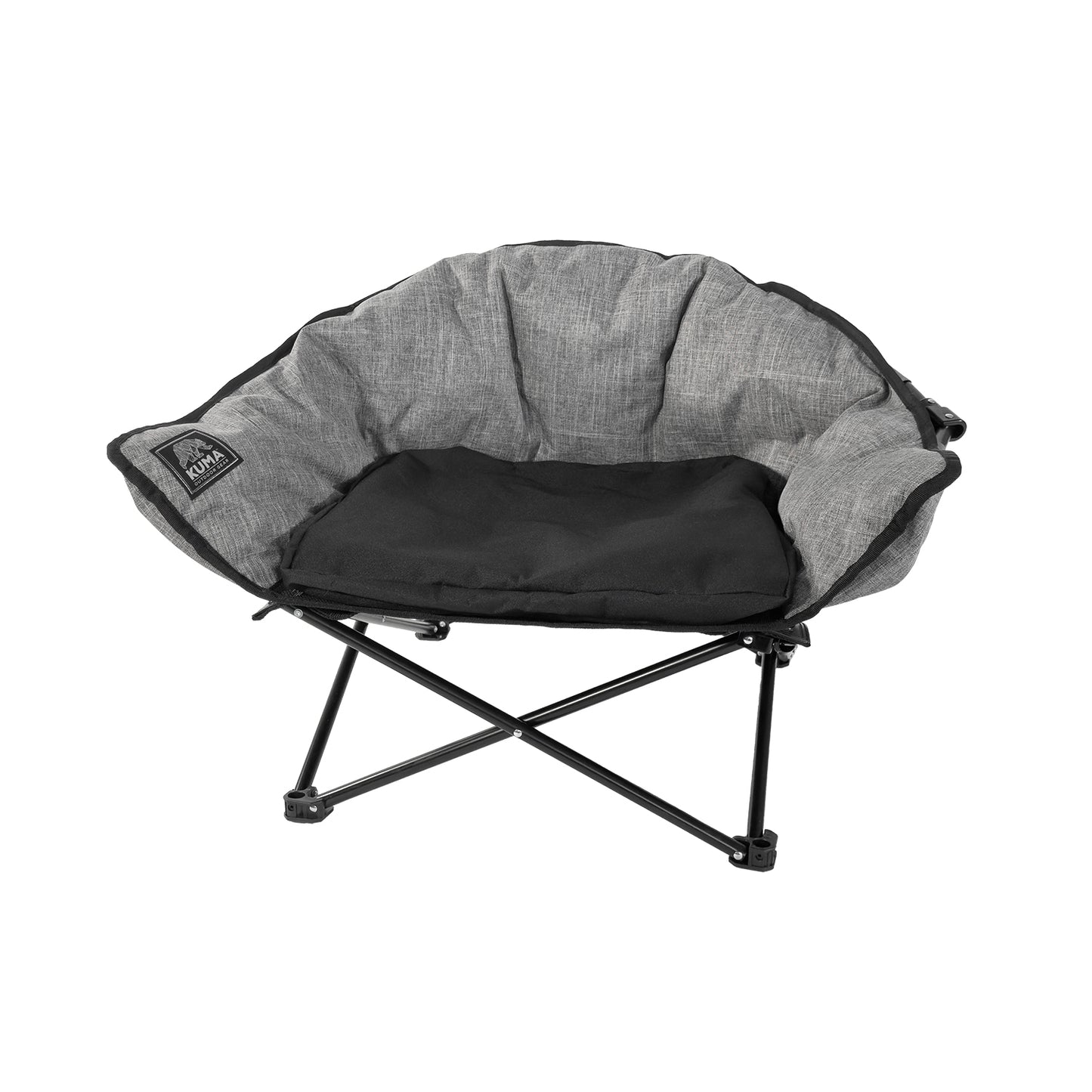 Durable dog chair with padded sides and stabilizer feet for outdoor use