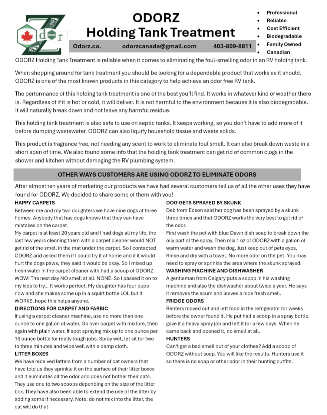 Scent free RV waste treatment solution instructions and other uses