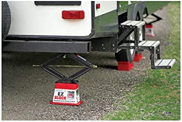 EZ Block in use with a scissor jack for trailer support