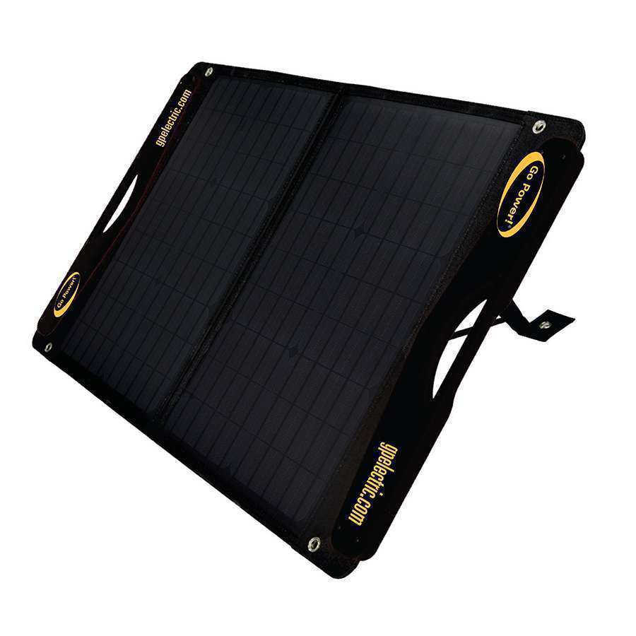 Lightweight 100W monocrystalline solar panel with kickstand for RV and camping.