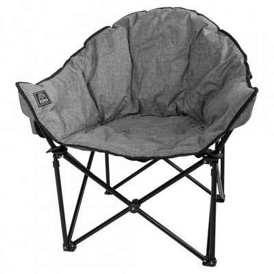A heather grey Kuma Lazy Bear camping chair with a cushioned seat and padded back and armrests.