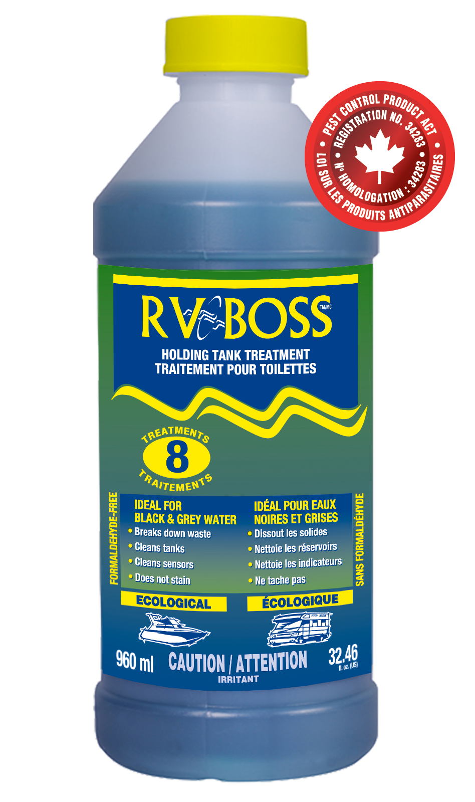 RV-Boss 960 ml bottle front label close-up

