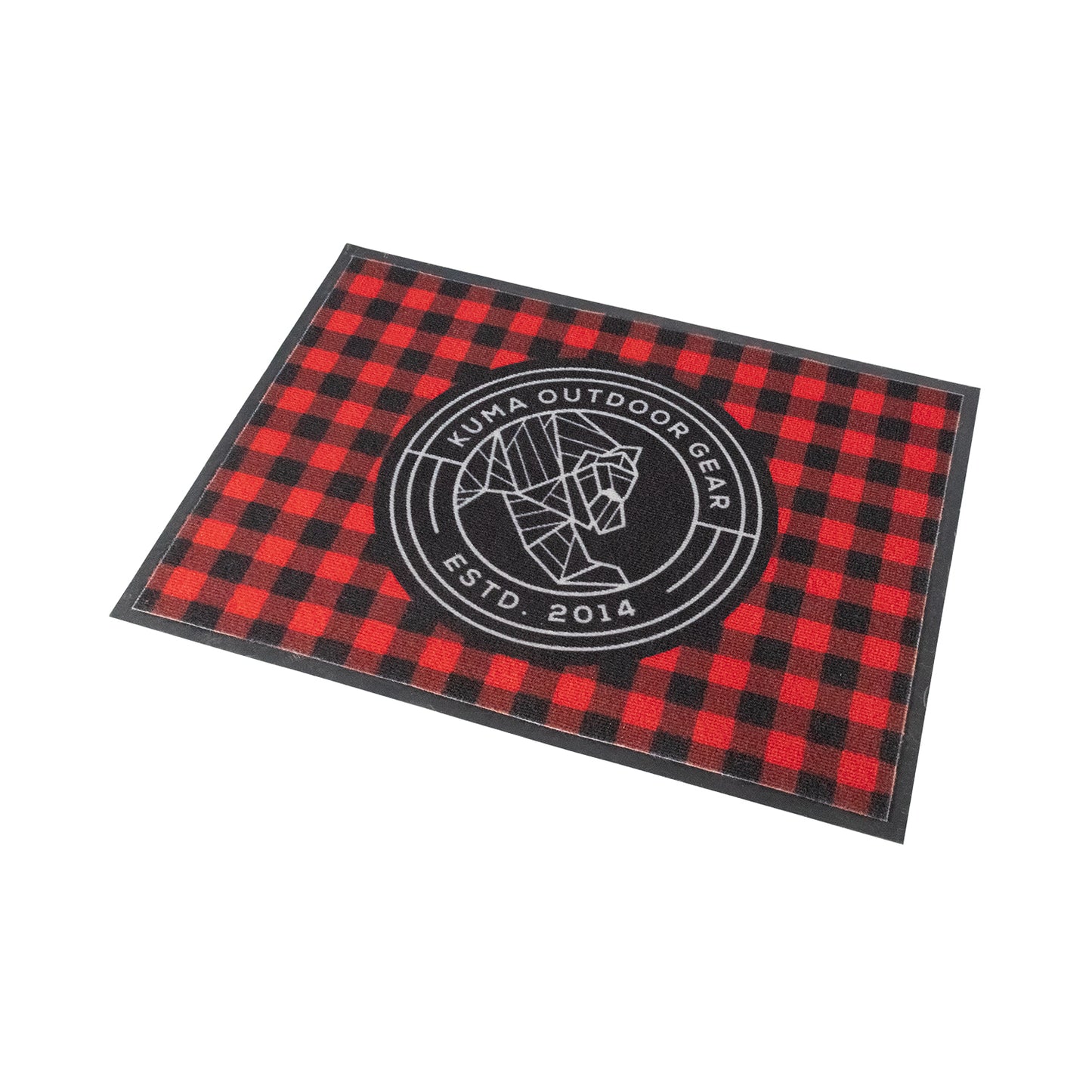 Red and black checkered mat with Kuma Outdoor Gear logo on a white background