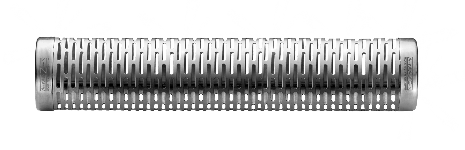 A 12-inch stainless steel tube smoker designed for use with grills and smokers.