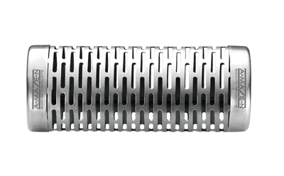 A close-up of a stainless steel tube smoker designed for use with pellet grills or smokers.