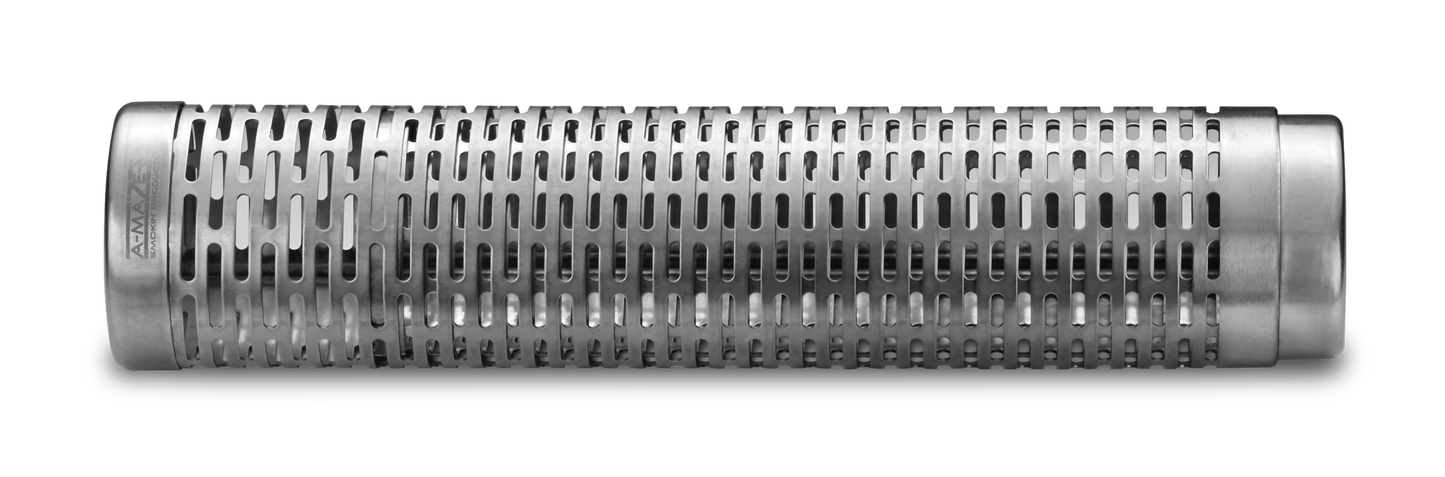 A close-up of the Oval Expanding Tube Smoker, showing its metallic, ribbed design.