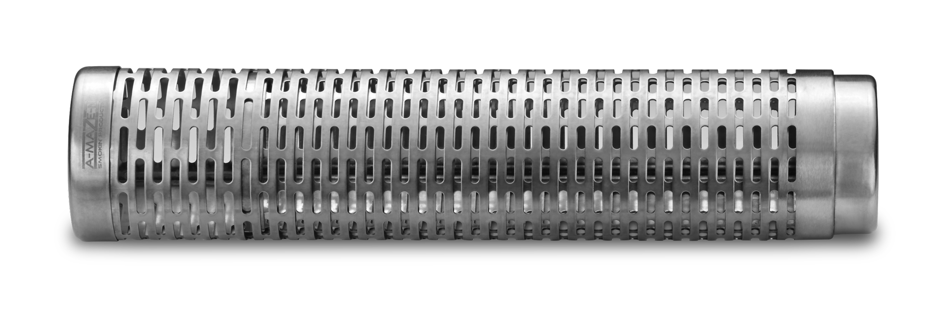 A close-up of the Oval Expanding Tube Smoker, showing its metallic, ribbed design.