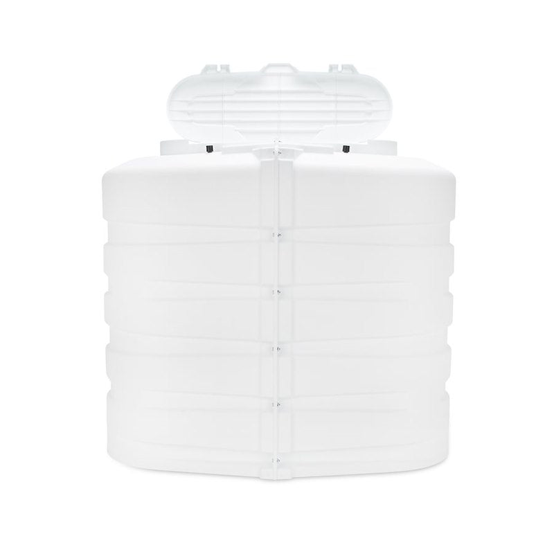 Hinged access panel on Camco dual 20 lb propane tank cover open