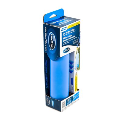 Inline RV water filter designed to improve water quality and reduce unwanted taste and odours.