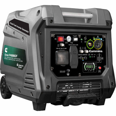 Close-up of ONAN P4500iDF generator control panel and features