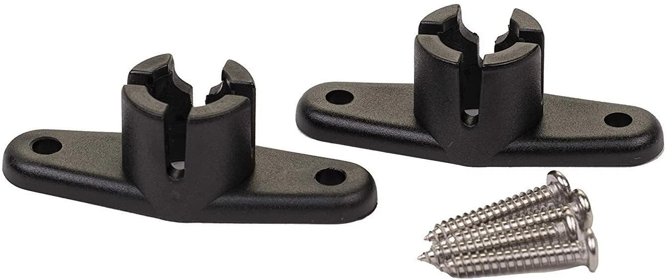 Single black metal brackets with screws on a white background