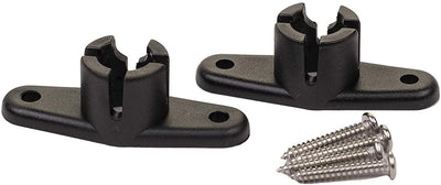 Single black metal brackets with screws on a white background