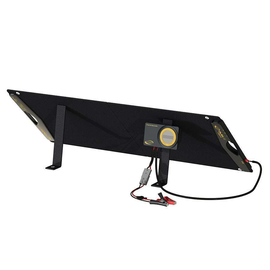 RV campsite with portable solar charging system