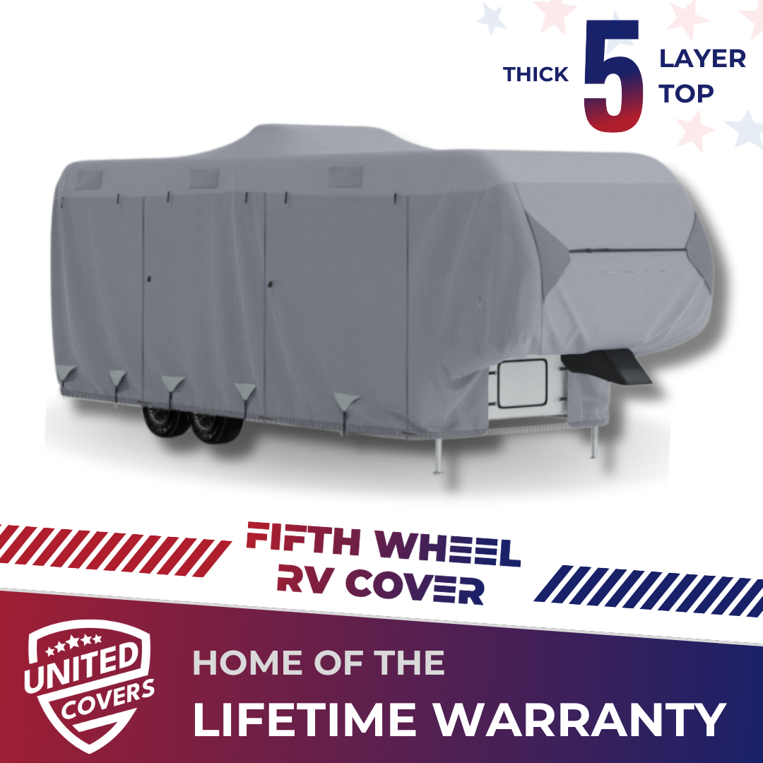 Fifth Wheel RV Cover installed on trailer 