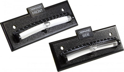 Two black plastic models of a RV bubble level with 'Hopkins' branding on a white background