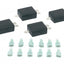 A set of black isolating diodes and green mating spade connectors.