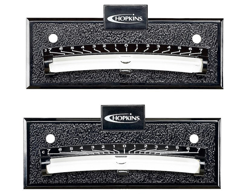 Two black Hopkins brand RV bubble levels on a white background