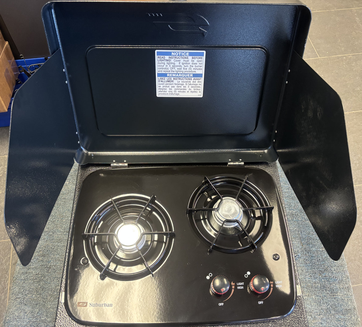 Suburban RV 2 Burner LP Propane Drop-In Cooktop Stove with Built In Drawer Slide