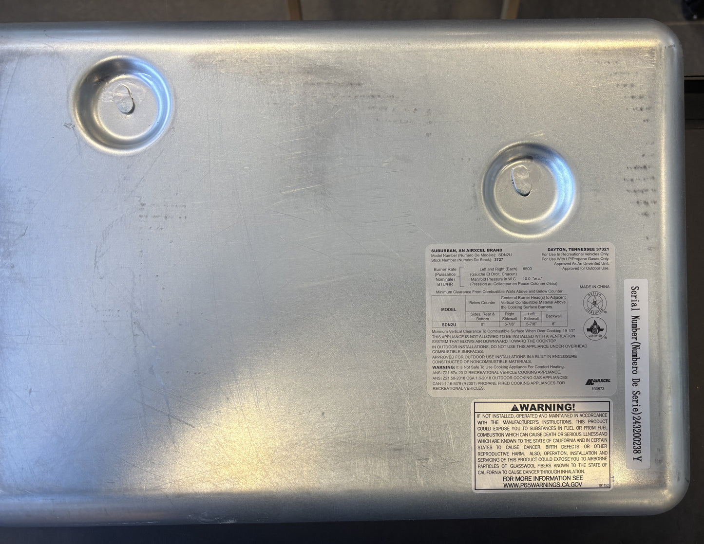 Suburban RV Drop In Stove SDN2U 2937A (BURNER BOX ONLY)
