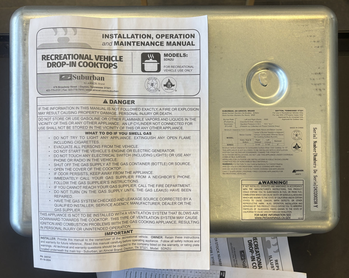 Suburban RV Drop In Stove SDN2U 2937A (BURNER BOX ONLY)