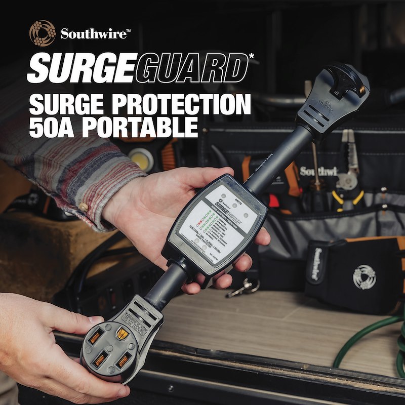 SouthWire Surge Guard 50 Amp Portable Surge Protector angled view

