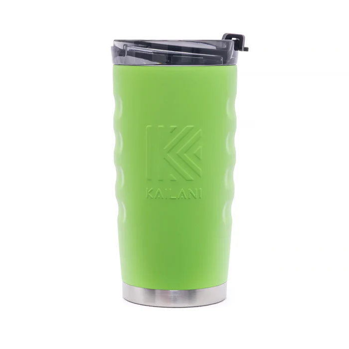 Lime tumbler with a textured surface and silver base on a white background