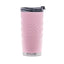 A pink insulated travel tumbler with a wavy grip pattern, featuring an embossed Kailani logo on the front, a stainless steel base, and a clear lid with a black straw cover, shown on a white background.