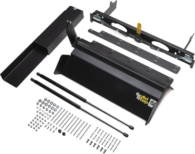 A black Lippert Components Lift Assist Kit Narrow 26-29.9", including various mounting brackets, rods, and hardware components.