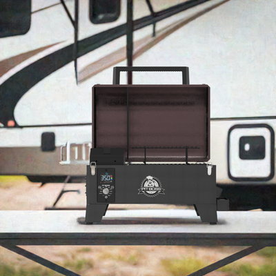 Pit Boss 150PPS Table Top Pellet Grill with lid open