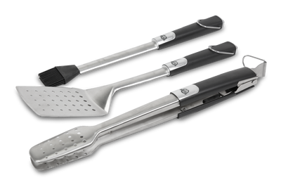 Camp & Prep Essentials Bundle – Thiessens 2‑Burner Camp Stove + Pit Boss 3‑Piece Tool Set & Louisiana Grills Magnetic Bamboo Board