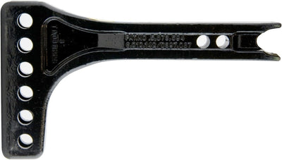Close-up of Reese hitch bar showing 6" rise and 1¼" drop adjustment